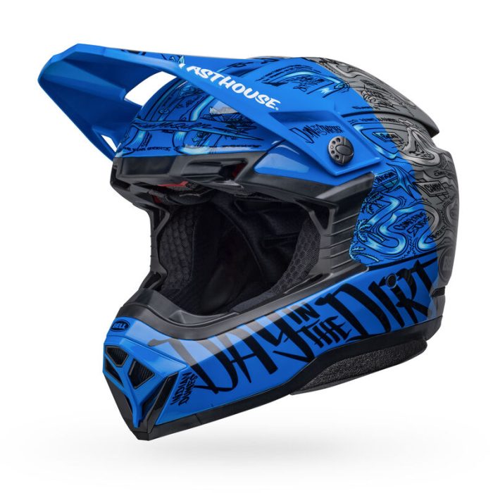 BELL Moto-10 Spherical Helm Fasthouse DID - Matt glänzend Blau Grau